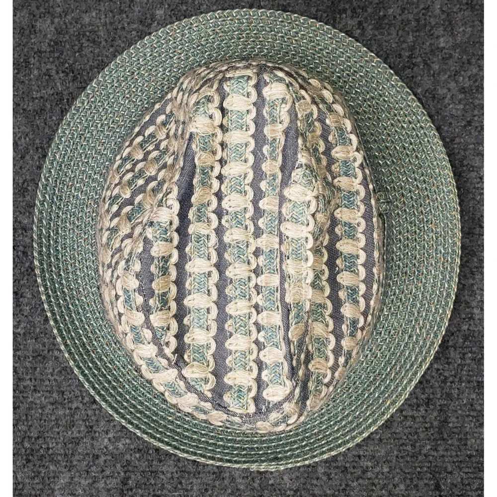 Danielle Meucci Straw Hat NWT New Tags Womens Turquise Beige Cotton Linen Straw